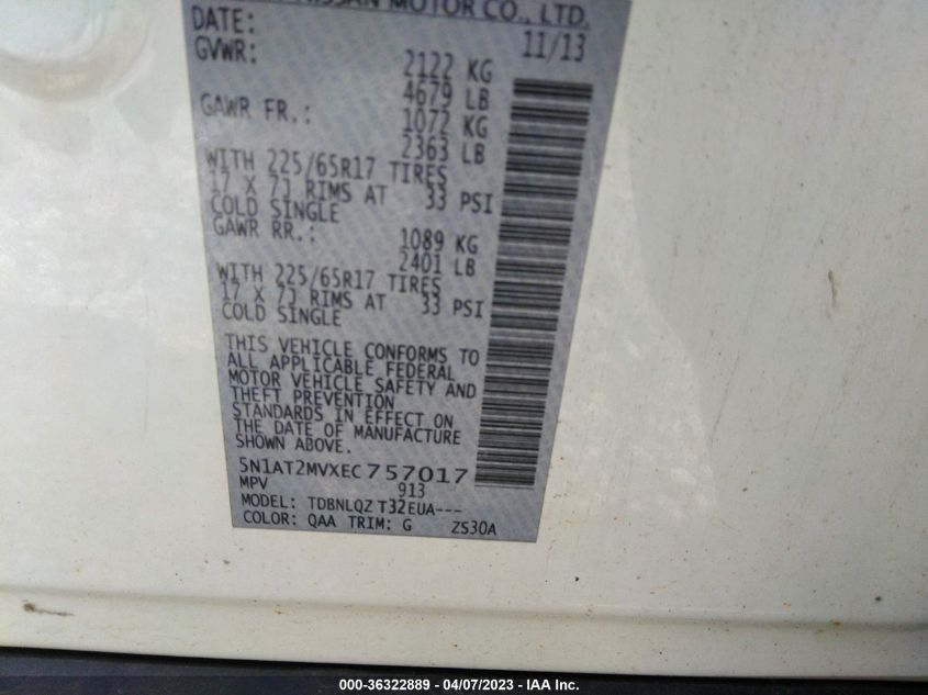 2014 NISSAN ROGUE SV - 5N1AT2MVXEC757017