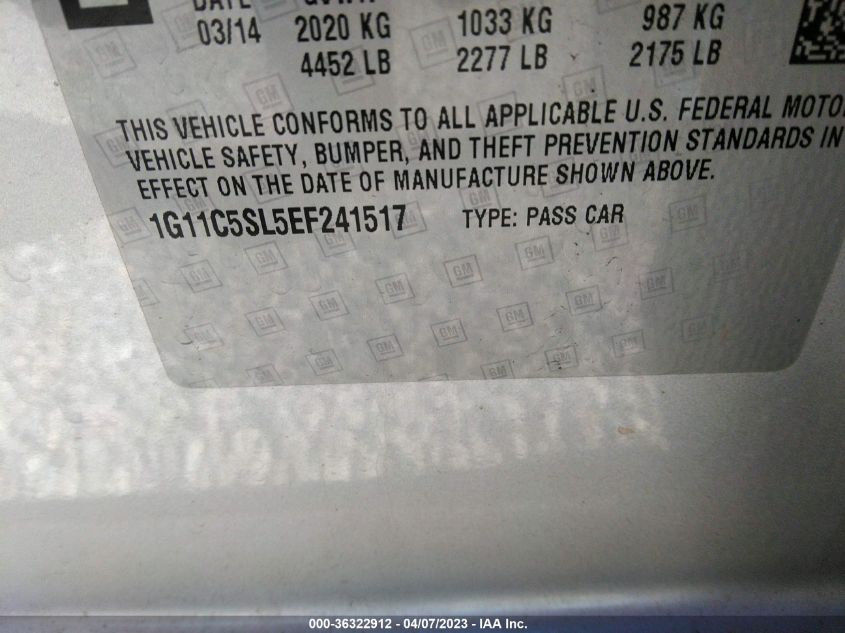 2014 CHEVROLET MALIBU LT - 1G11C5SL5EF241517
