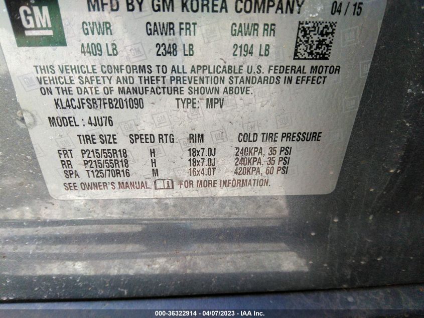 2015 BUICK ENCORE CONVENIENCE - KL4CJFSB7FB201090