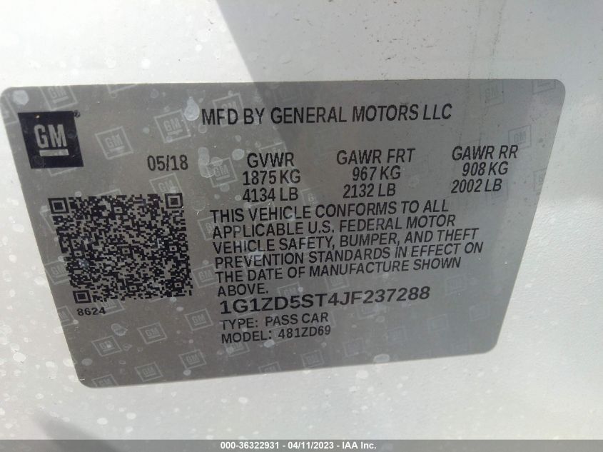2018 CHEVROLET MALIBU LT - 1G1ZD5ST4JF237288