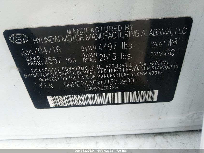 2016 HYUNDAI SONATA 2.4L SE - 5NPE24AFXGH373909