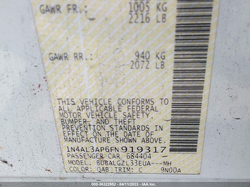 2015 NISSAN ALTIMA 2.5 S - 1N4AL3AP6FN919317