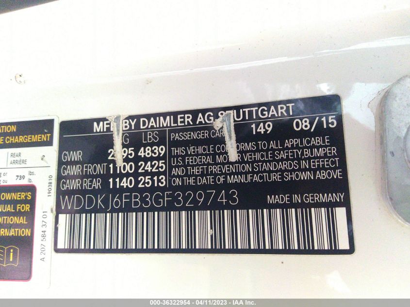 2016 MERCEDES-BENZ E-CLASS E 400 - WDDKJ6FB3GF329743