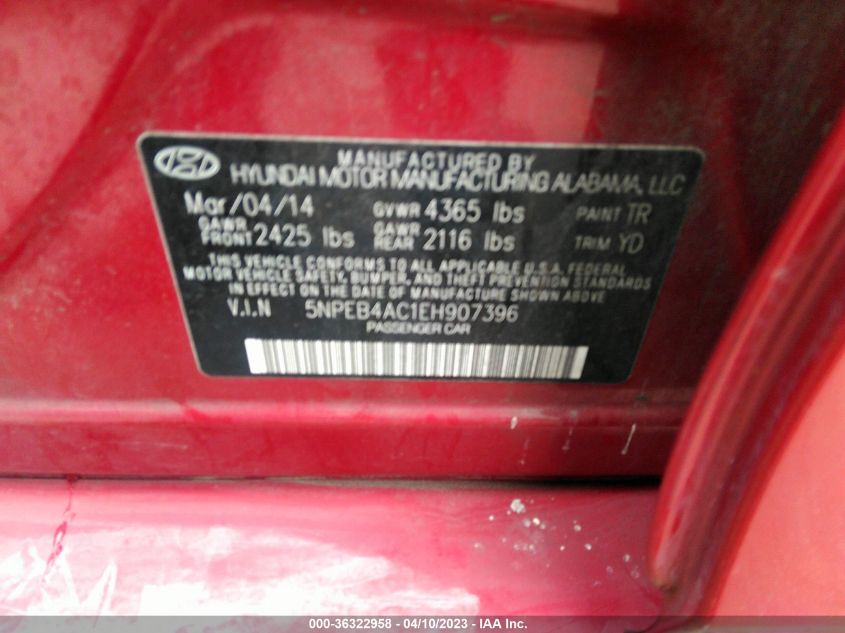 2014 HYUNDAI SONATA GLS - 5NPEB4AC1EH907396