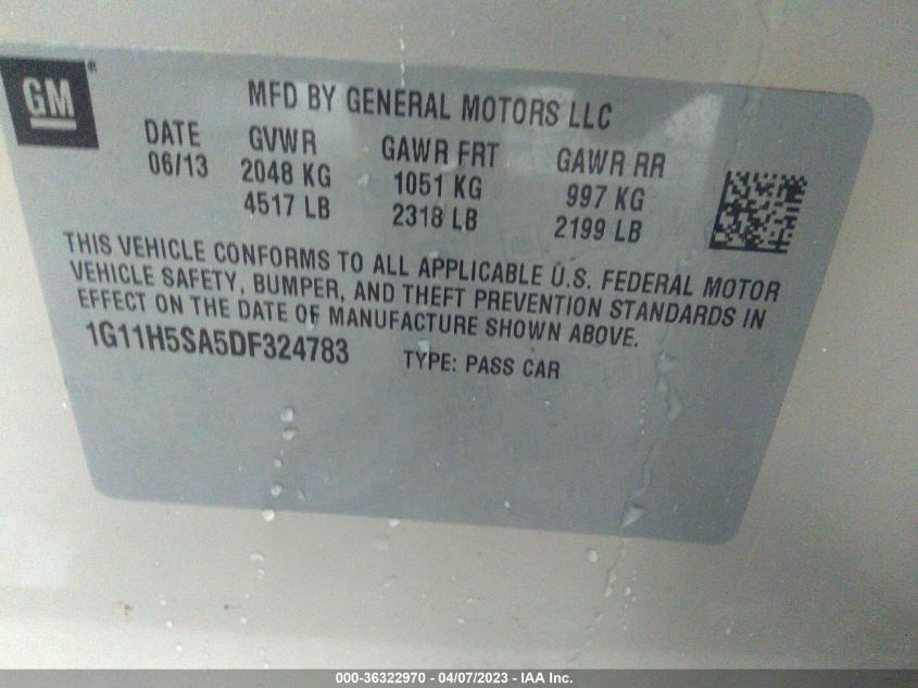 2013 CHEVROLET MALIBU LTZ - 1G11H5SA5DF324783