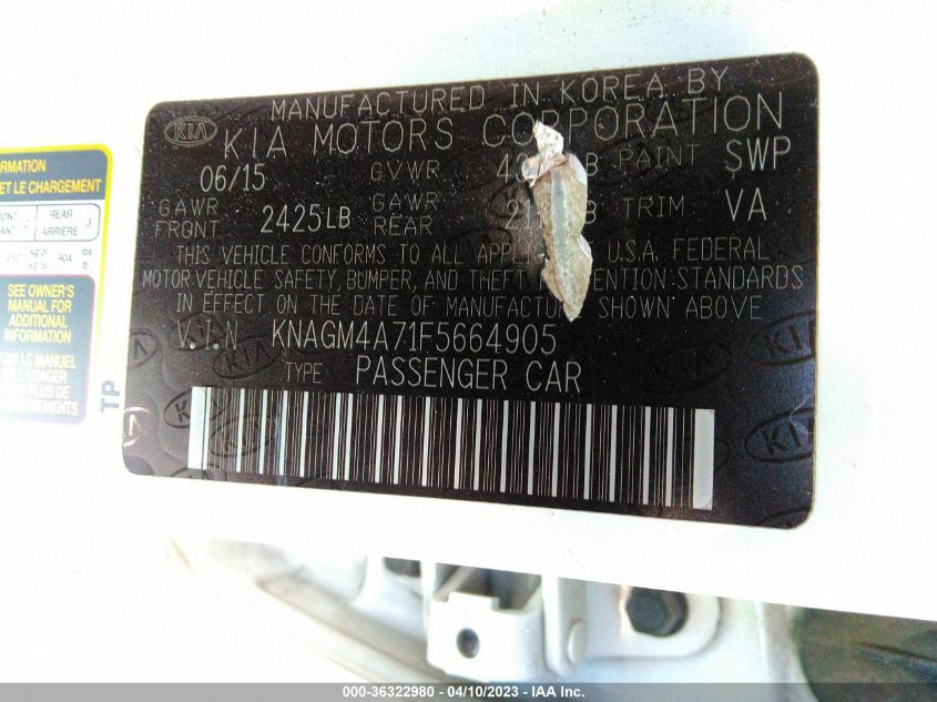 2015 KIA OPTIMA LX - KNAGM4A71F5664905
