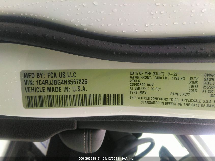 2022 JEEP GRAND CHEROKEE L LIMITED - 1C4RJJBG4N8567826