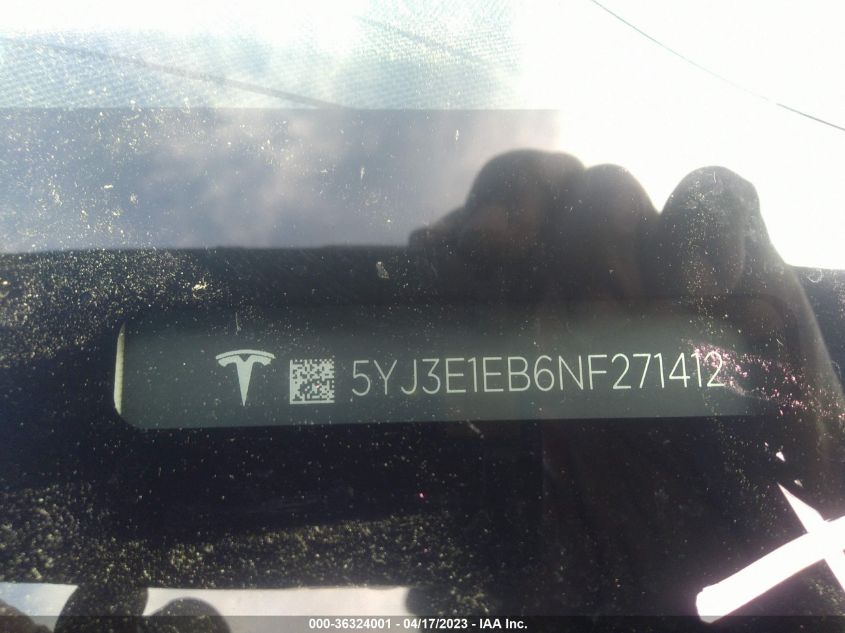 2022 TESLA MODEL 3 LONG RANGE - 5YJ3E1EB6NF271412