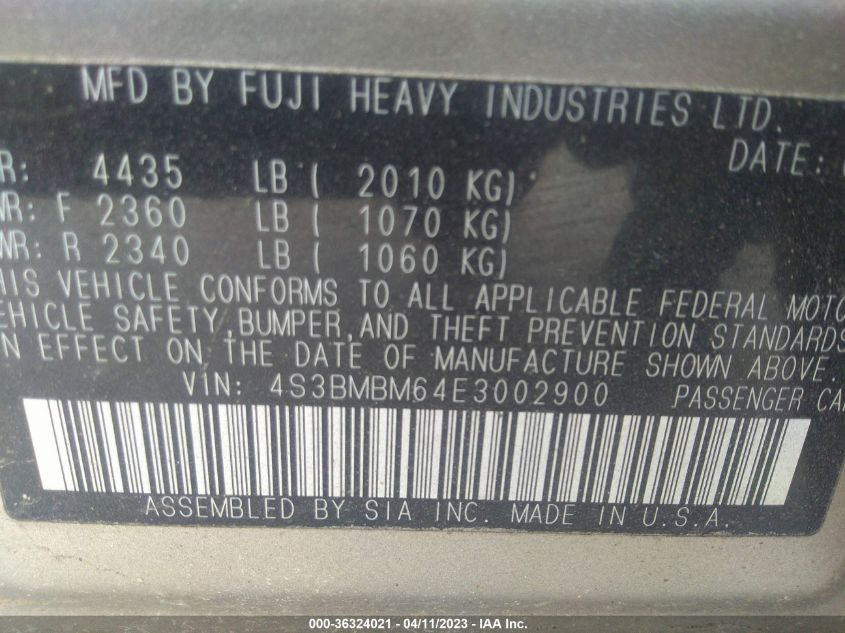 2014 SUBARU LEGACY 2.5I LIMITED - 4S3BMBM64E3002900