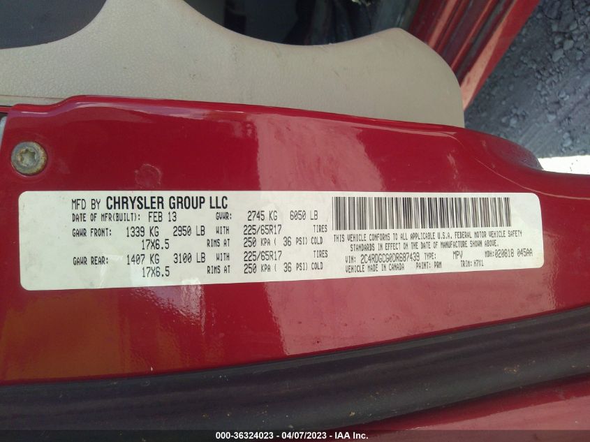 2013 DODGE GRAND CARAVAN SXT - 2C4RDGCG0DR687439