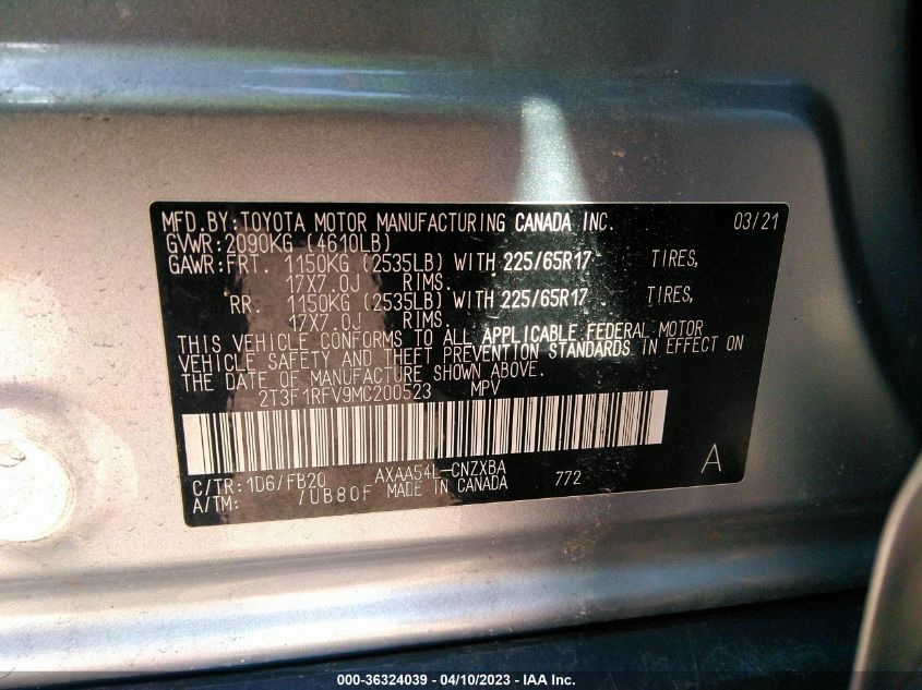 2021 TOYOTA RAV4 LE - 2T3F1RFV9MC200523