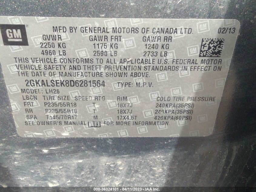 2013 GMC TERRAIN SLE - 2GKALSEK8D6281564