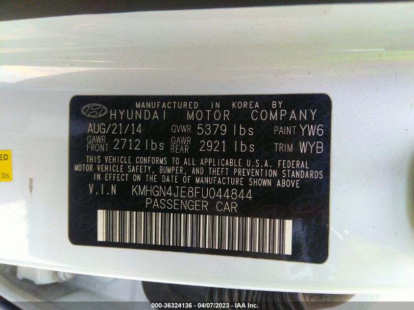 2015 HYUNDAI GENESIS 3.8L - KMHGN4JE8FU044844