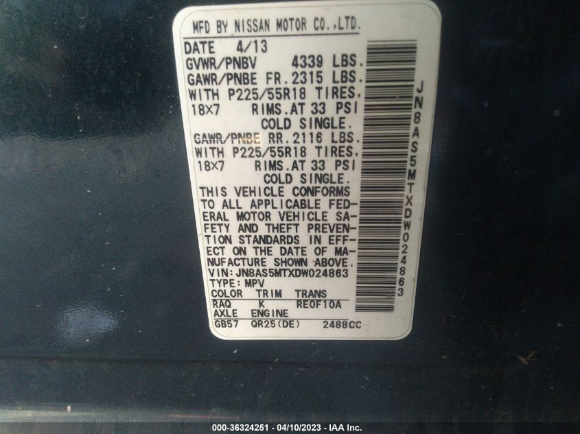 2013 NISSAN ROGUE SL - JN8AS5MTXDW024863