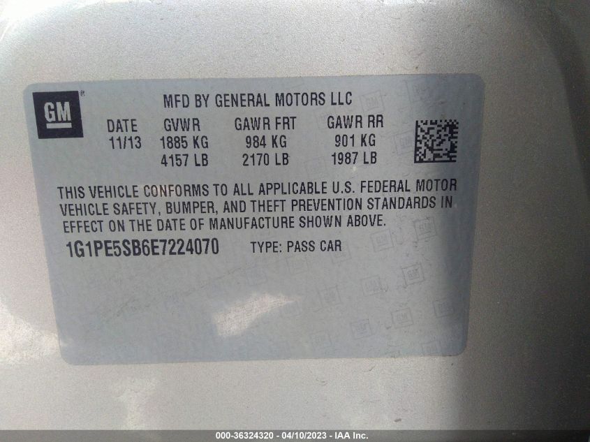 2014 CHEVROLET CRUZE 2LT - 1G1PE5SB6E7224070