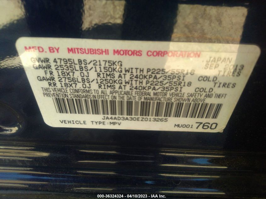 2014 MITSUBISHI OUTLANDER SE - JA4AD3A30EZ013265