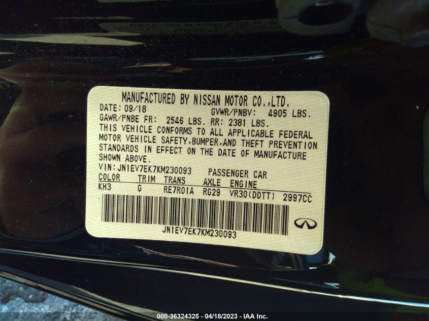 2019 INFINITI Q60 3.0T LUXE JN1EV7EK7KM230093
