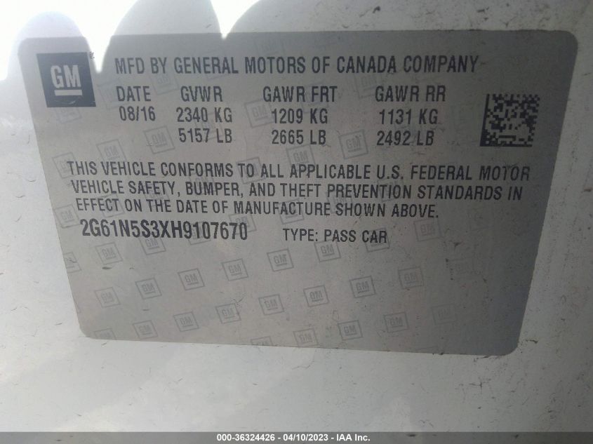 2017 CADILLAC XTS LUXURY - 2G61N5S3XH9107670