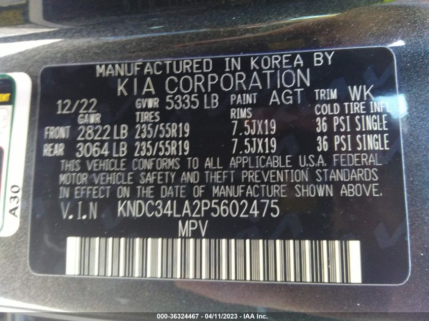 2023 KIA EV6 WIND KNDC34LA2P5602475