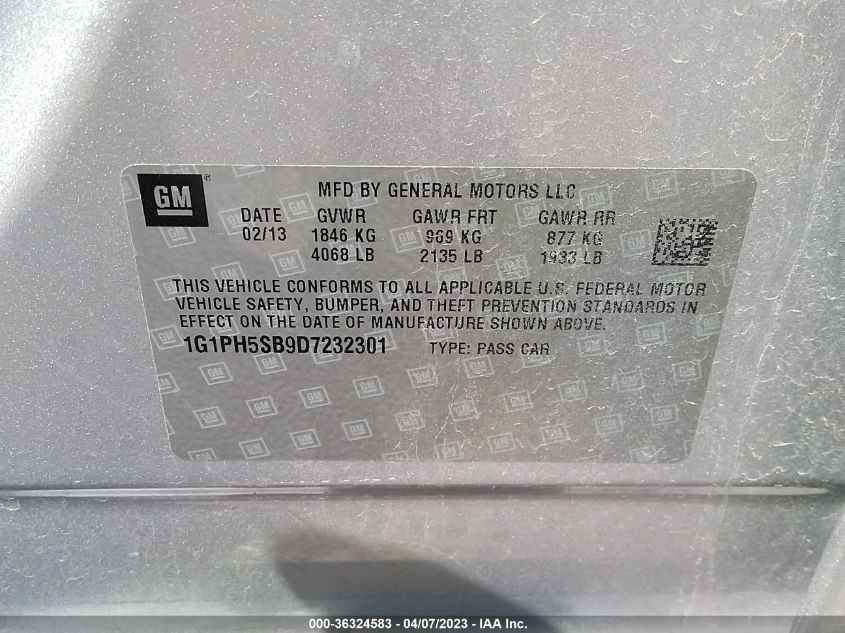 2013 CHEVROLET CRUZE ECO - 1G1PH5SB9D7232301