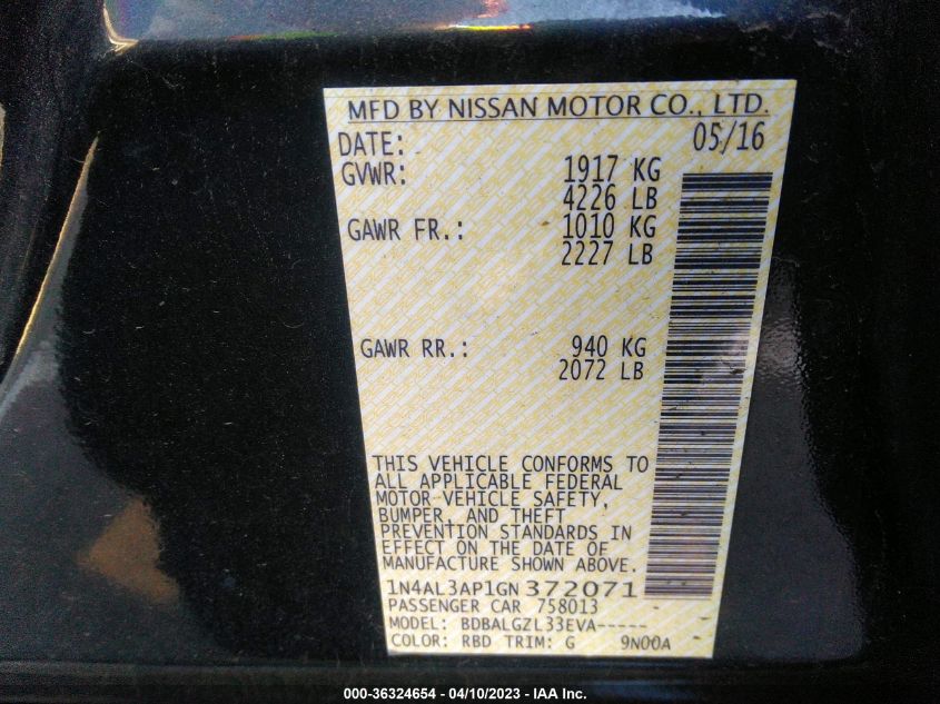 2016 NISSAN ALTIMA 2.5 - 1N4AL3AP1GN372071