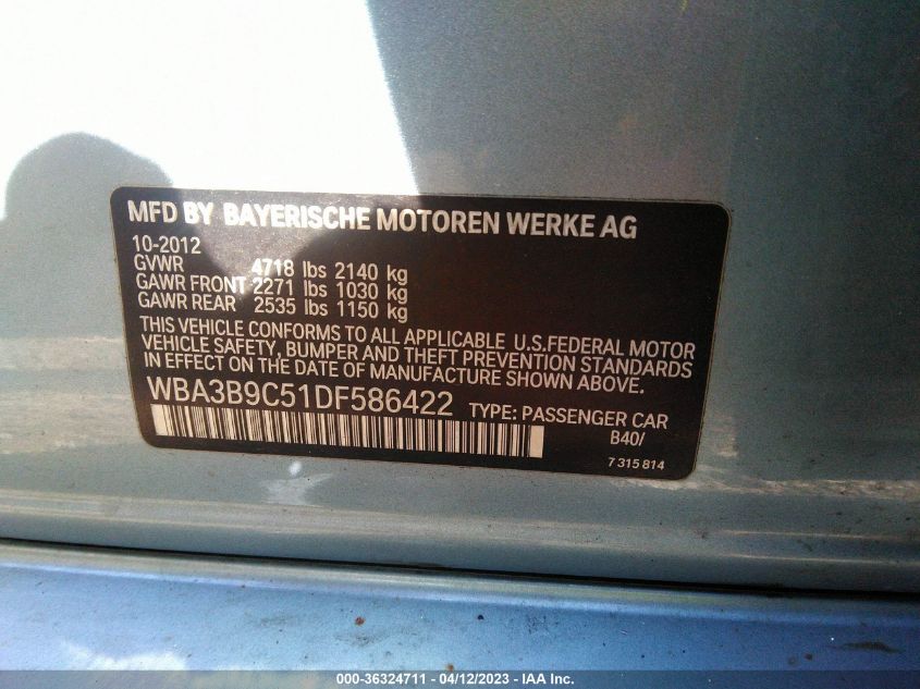 2013 BMW 3 SERIES 335I XDRIVE - WBA3B9C51DF586422