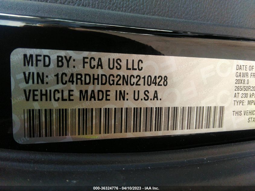 2022 DODGE DURANGO GT PLUS - 1C4RDHDG2NC210428