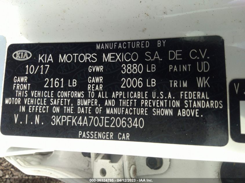 2018 KIA FORTE LX - 3KPFK4A70JE206340