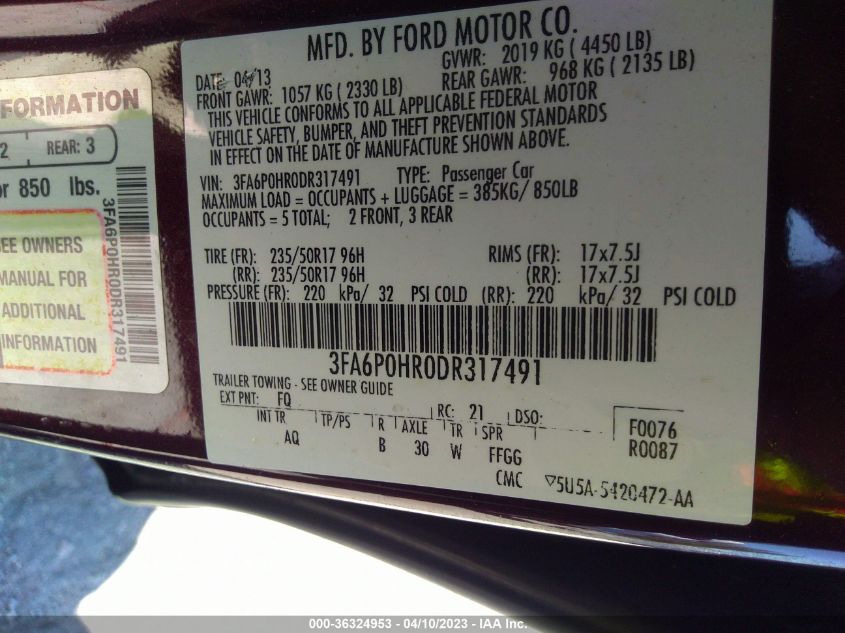 2013 FORD FUSION SE - 3FA6P0HR0DR317491