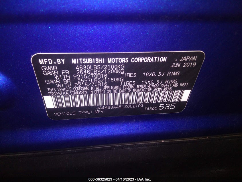 VIN JA4AS3AA5LZ002103 2020 MITSUBISHI ECLIPSE CROSS ES