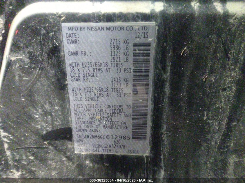 2016 NISSAN PATHFINDER SL - 5N1AR2MM6GC612985
