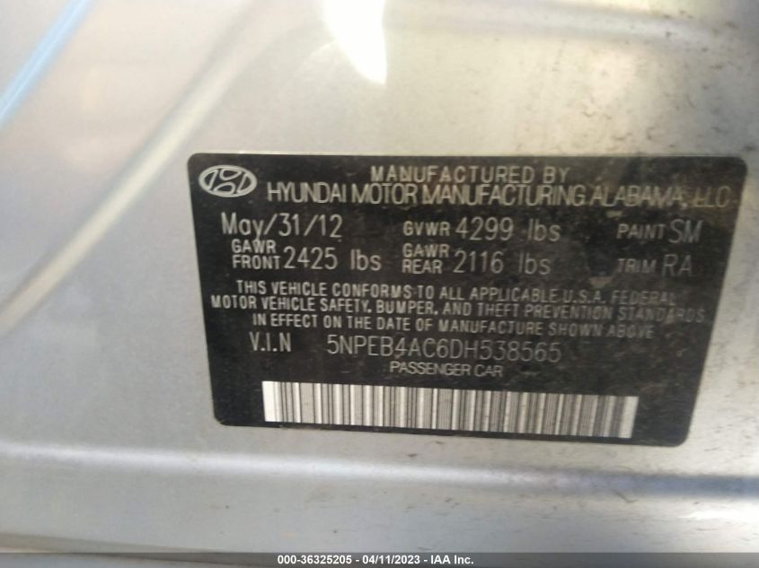 2013 HYUNDAI SONATA GLS - 5NPEB4AC6DH538565