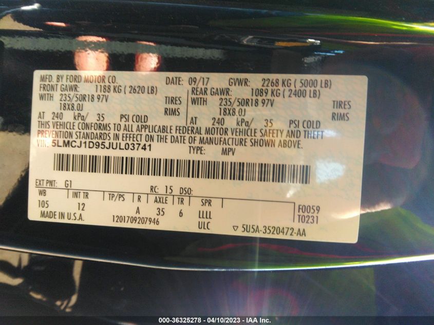 2018 LINCOLN MKC PREMIERE - 5LMCJ1D95JUL03741