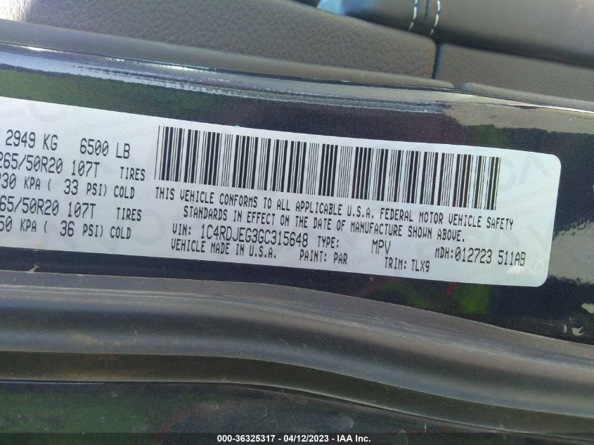2016 DODGE DURANGO CITADEL - 1C4RDJEG3GC315648