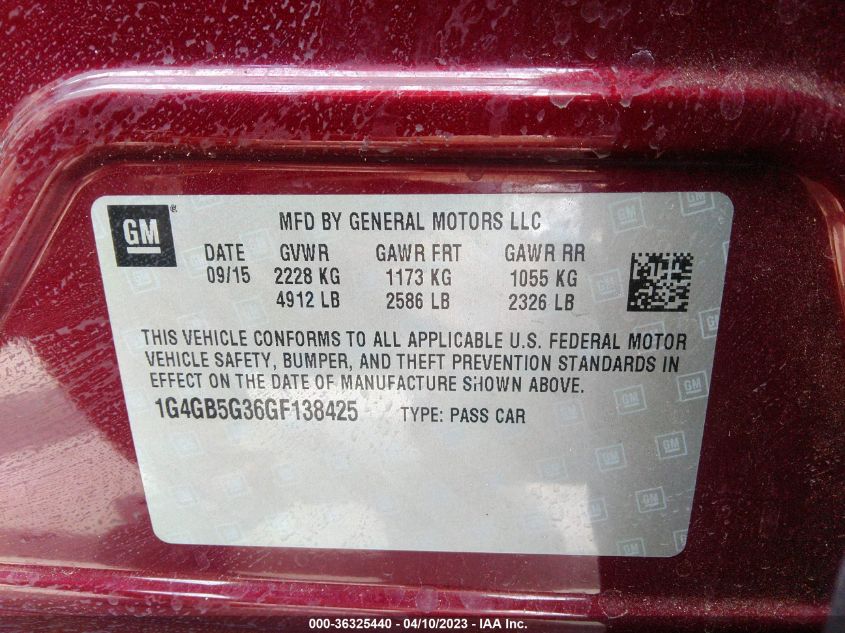 2016 BUICK LACROSSE LEATHER - 1G4GB5G36GF138425