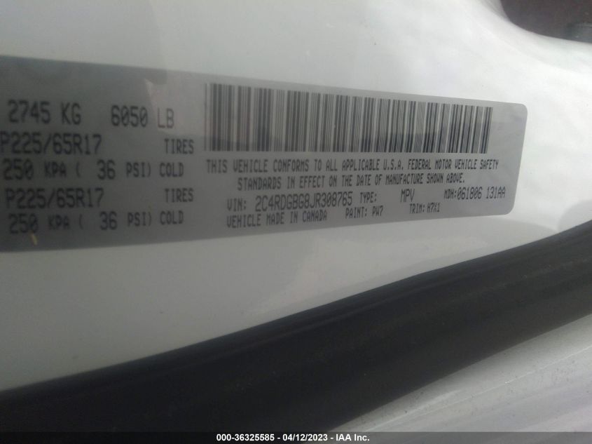 2018 DODGE GRAND CARAVAN SE - 2C4RDGBG8JR308765