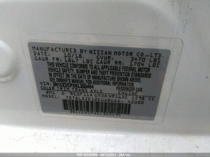 2019 NISSAN VERSA NOTE SV - 3N1CE2CPXKL355494
