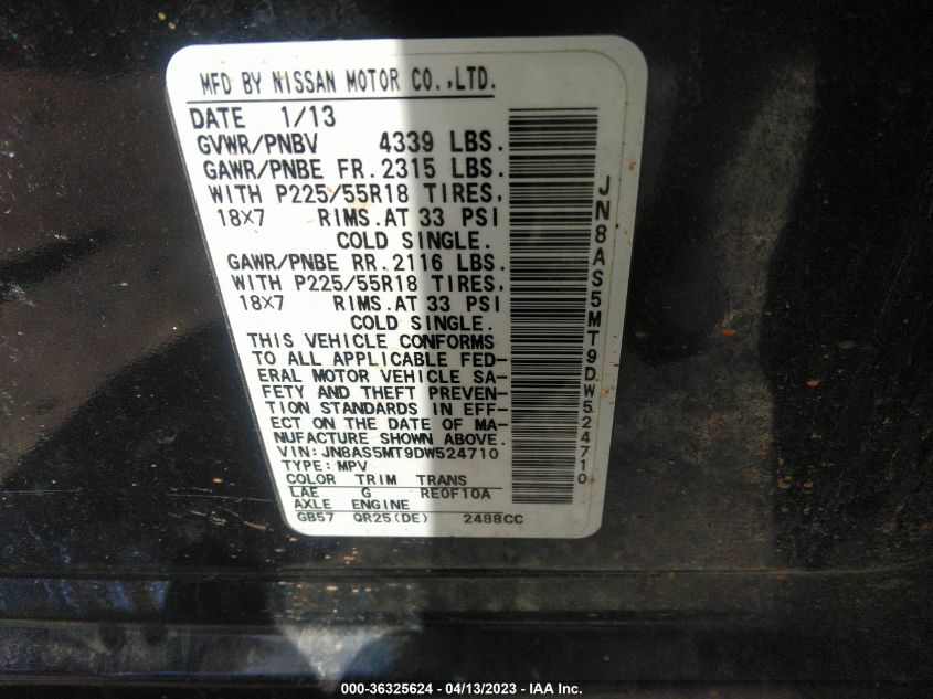 2013 NISSAN ROGUE SL - JN8AS5MT9DW524710