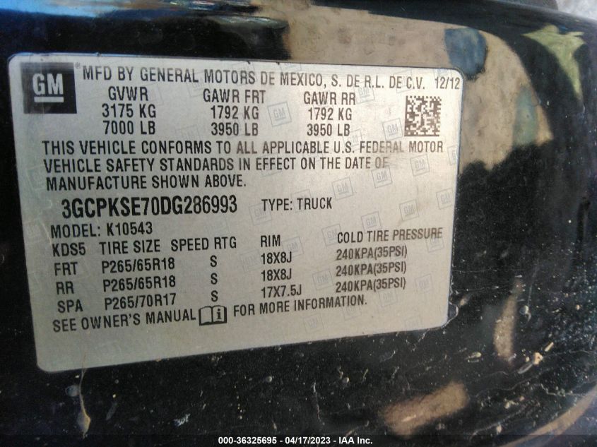 2013 CHEVROLET SILVERADO 1500 LT - 3GCPKSE70DG286993