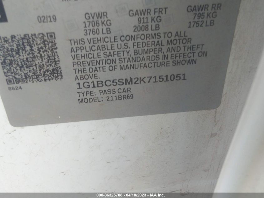 2019 CHEVROLET CRUZE LS - 1G1BC5SM2K7151051
