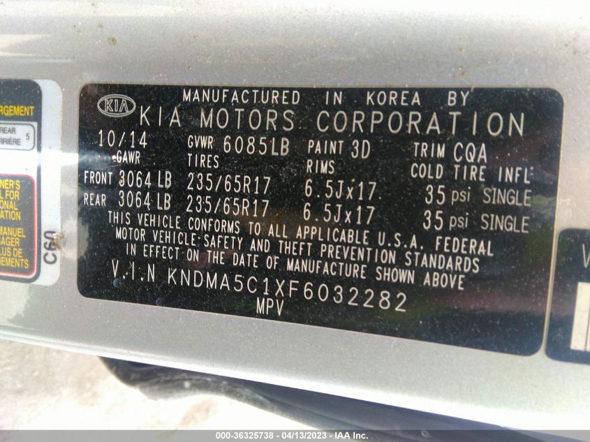 2015 KIA SEDONA L - KNDMA5C1XF6032282