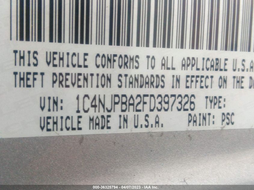 2015 JEEP PATRIOT SPORT - 1C4NJPBA2FD397326