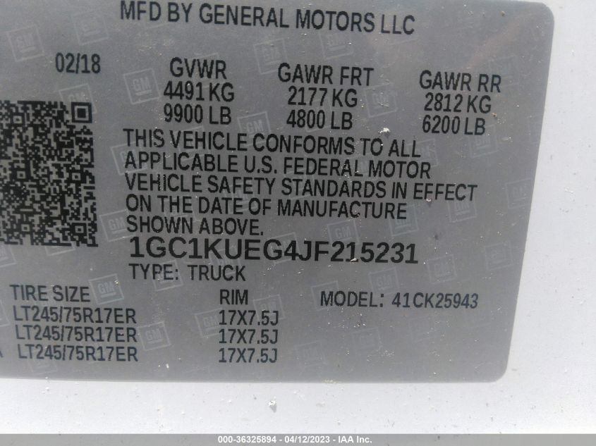 2018 CHEVROLET SILVERADO 2500HD WORK TRUCK - 1GC1KUEG4JF215231