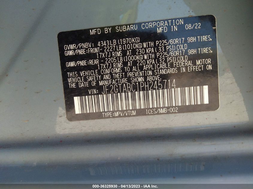 2023 SUBARU CROSSTREK - JF2GTABC1PH245714