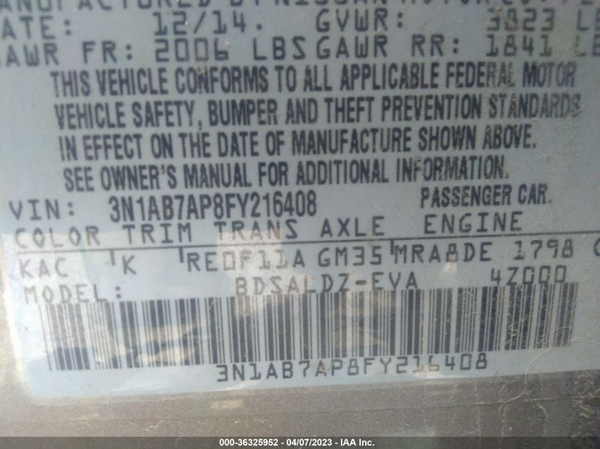 2015 NISSAN SENTRA SV - 3N1AB7AP8FY216408