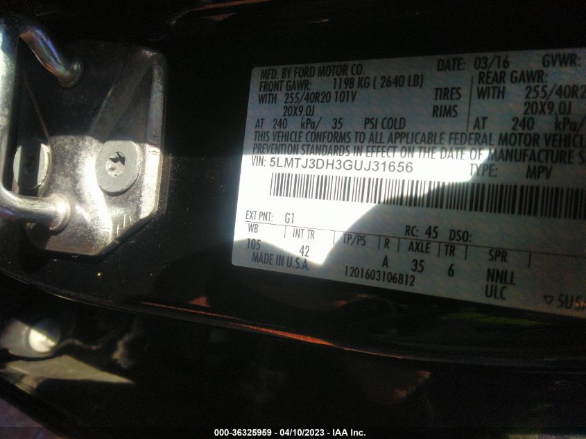 2016 LINCOLN MKC RESERVE - 5LMTJ3DH3GUJ31656