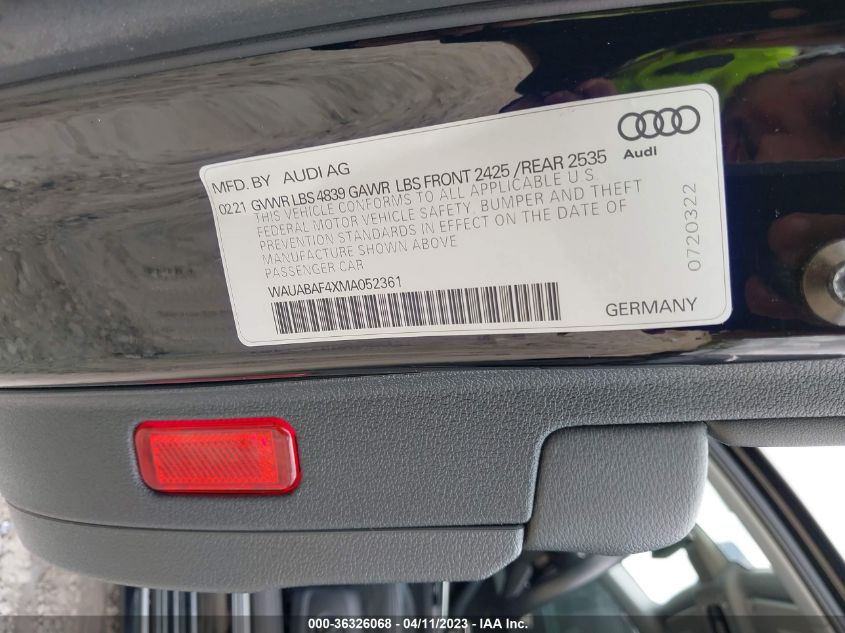 2021 AUDI A4 SEDAN PREMIUM - WAUABAF4XMA052361