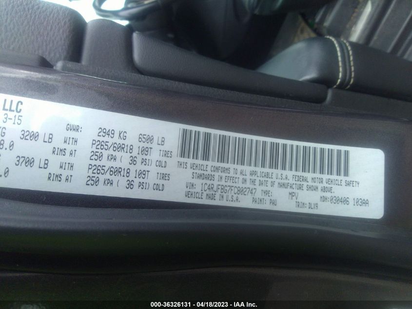 2015 JEEP GRAND CHEROKEE LIMITED - 1C4RJFBG7FC802747
