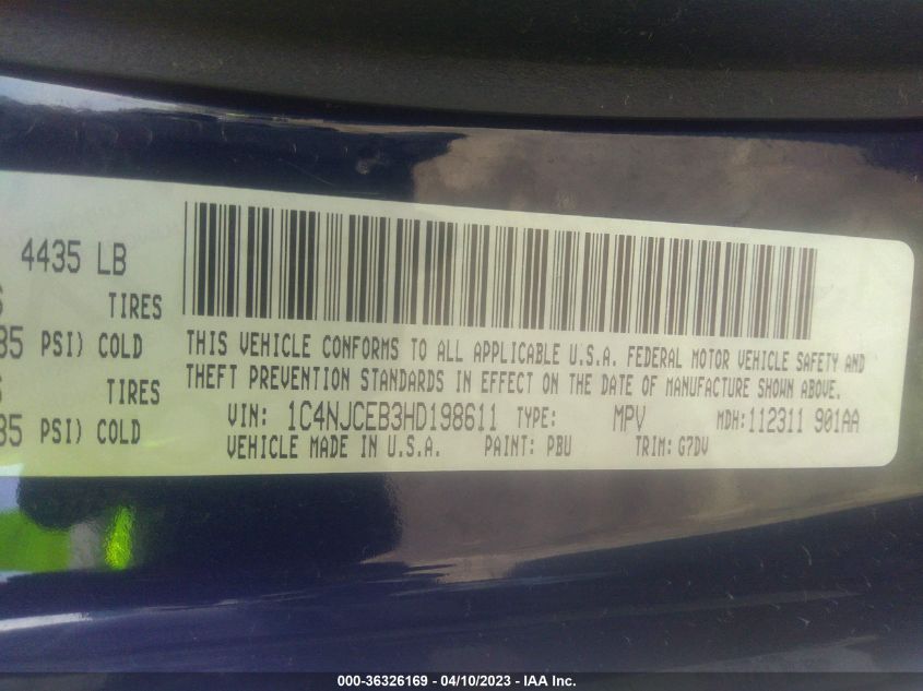 2017 JEEP COMPASS LATITUDE - 1C4NJCEB3HD198611
