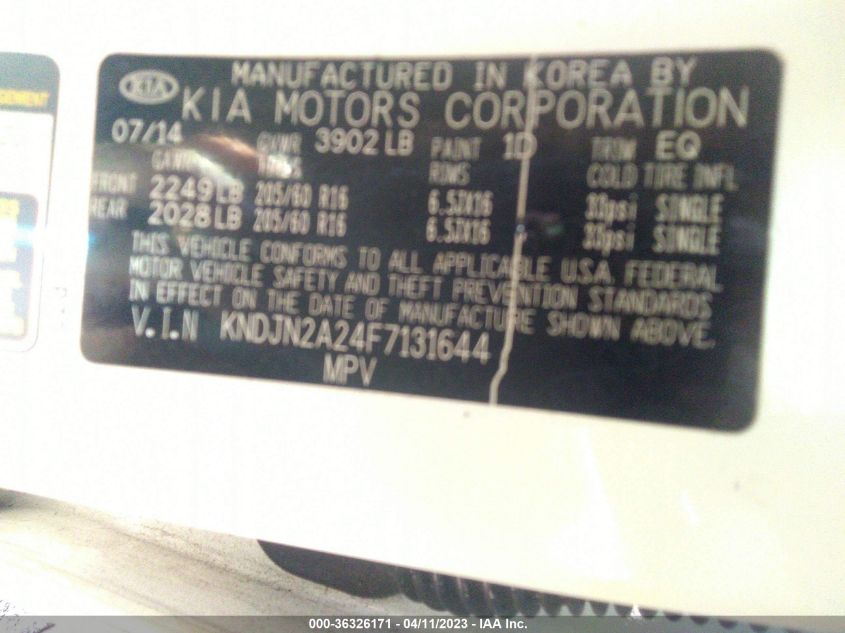 2015 KIA SOUL BASE - KNDJN2A24F7131644